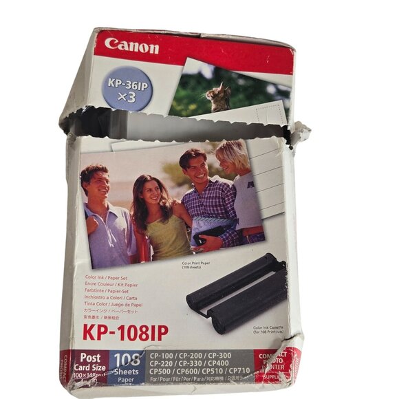 Canon KP-108IP Color Ink Cassettes Print Paper Set Post Card Size 108 Sheets - Picture 1 of 4